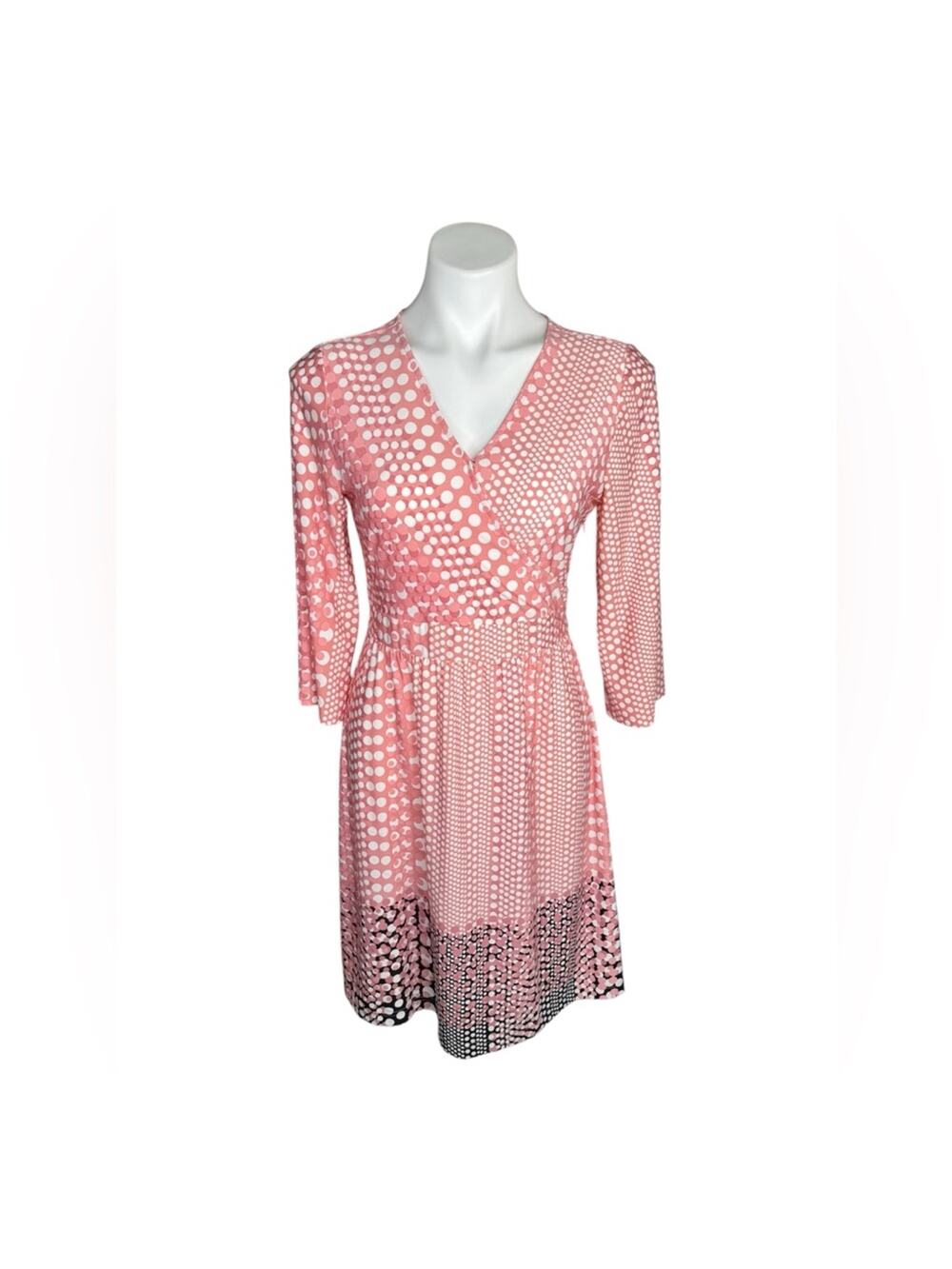 Y2K Neiman Marcus Pink Polka Dot Faux Wrap Dress Stretch Size 4